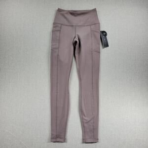 Yogalicious Lux Womens Leggings Sz XS Mocha Hi Rise Side Pockets Full Length NEW